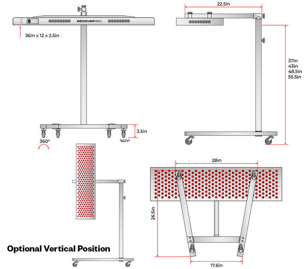 Dimensions of therapeutic red light device.